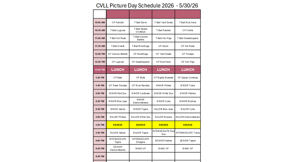 2026 Picture Schedule